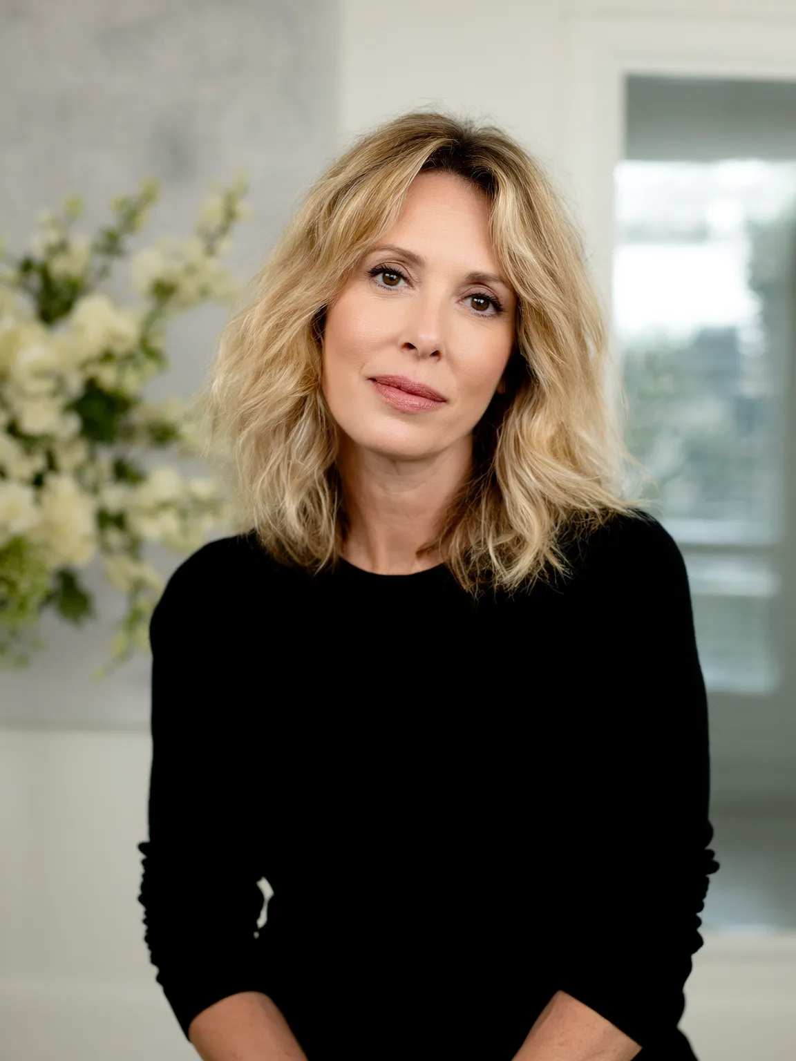 Textured Shoulder-Length Lob with Sandy Blonde Balayage